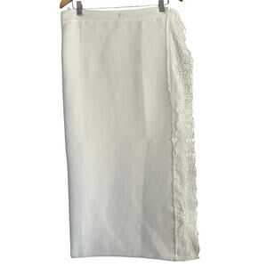Ivory White Lace Shower Curtain Eyelet Embroidered Scalloped Trim Cottagecore